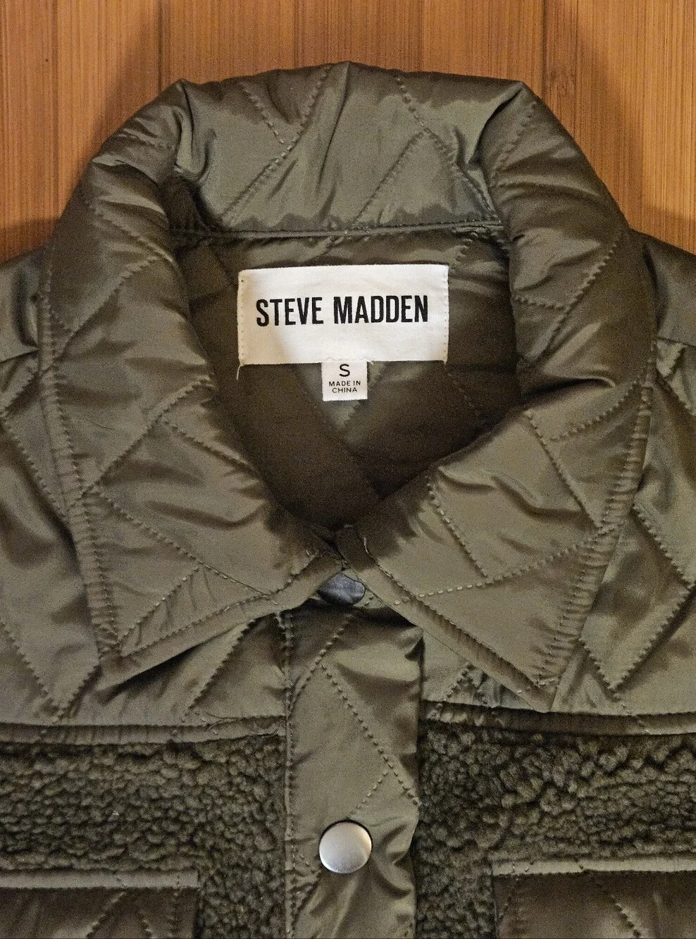 Steve Madden Women's Olive Green Quilted Sherpa Cropped Jacket